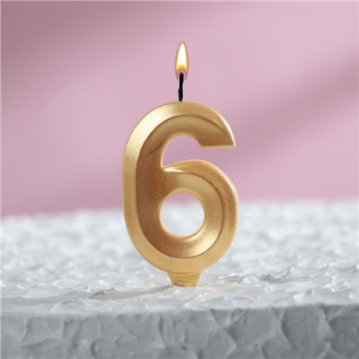 Свеча в торт "Грань", цифра "6", золотой металлик, 7.8 см