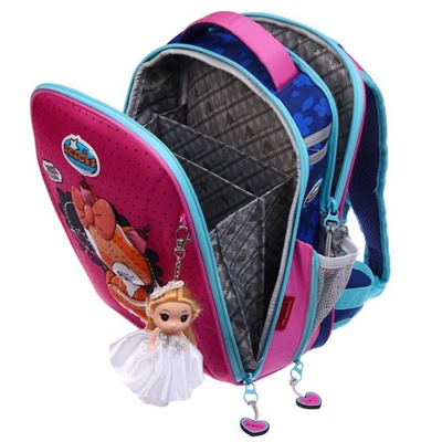 Рюкзак каркасный Across, 39 х 29 х 17 см, наполнение: мешок,пенал,брелок, "Лиса", розовый/оранжевый/белый/голубой