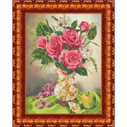 Ткань-схема для вышивания бисером и крестом "Роза в вазе" А3 (кбц  3021)