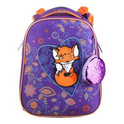 Рюкзак каркасный Hatber Ergonomic 37 х 29 х 17 см, для девочки, «Лисичка», фиолетовый/оранжевый