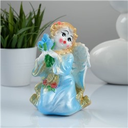 Фигура "Ангел Девочка с цветами" 23х17х17 см  голубой