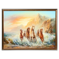 Картина "Кони на побережье" 38х53 см
