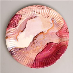 Тарелка бумажная «Розовый мрамор», набор 6 шт, 18 см
