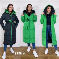 Болоневое двухстороннее пальто 8210 Черно-зеленое DIM