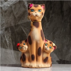 Копилка "Кошка с котятами" флок, бежево-леопардовая