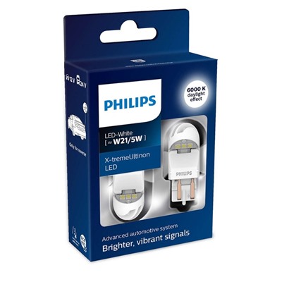 Лампа Светодиодная PHILIPS White X-tremeUltinon LED, 12 В, 6000K, W21/5W, 1.8/0.3 Вт, набор 2 шт, 11066XUWX2