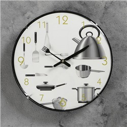 Часы настенные, серия: Кухня, "Пора готовить", плавный ход, d=30 см, 30 х 30 см