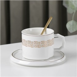 Чайная пара с ложкой «Орнамент», чашка 8×6 см, 220 мл, блюдце, цвет МИКС