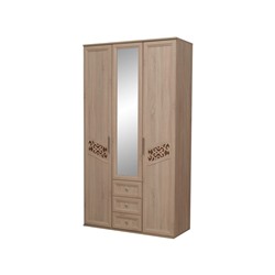 Шкаф 3-х дверный с зеркалом и ящиками Ольга 14, 2200х1200х492, Дуб сонома/МДФ