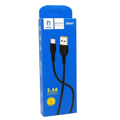 Кабель USB - TypeC DENMEN D06T 2.4A (черный) 1м