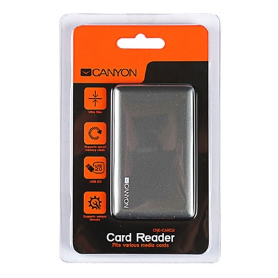 Картридер Canyon CNE-CARD2, USB 2.0, MS, SD, MMC, T-Flash, SDHC, Mini SD, RS-MMC, серый