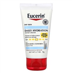 Eucerin, Ежедневное увлажнение, крем для рук, увлажнение и защита от солнца, SPF 30, без отдушек, 78 г (2,7 унции)