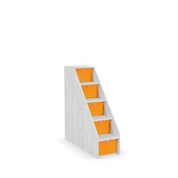 Лестница с ящиками Тетрис 308, 368х1157х1227, Дуб белый крафт/Оранжевый
