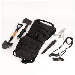 Набор походный "Выживший" 6 предметов: рюкзак с гидратором 3 л, пила, нож, приборы, лопата, топор  7