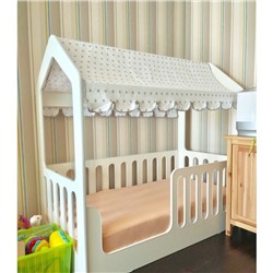 Детская кровать-домик без ящика, цвет белый, 800 × 1600 мм, текстильный полог