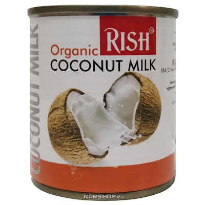 Органическое кокосовое молоко 17-19% жирности Rish, Шри-Ланка, 225 мл