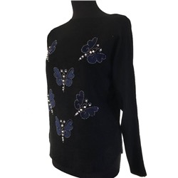 Размер единый 42-46. Модный женский свитер Waltz черного цвета рисунком "Бабочки".