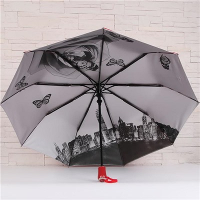 Зонт полуавтоматический «Город и бабочки», 3 сложения, 9 спиц, R = 49 см, цвет МИКС