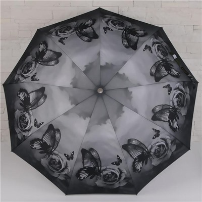 Зонт полуавтоматический «Бабочки и цветы», 3 сложения, 9 спиц, R = 50, цвет МИКС
