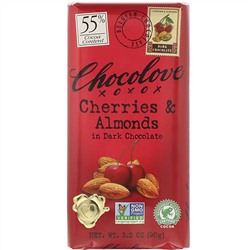 Chocolove, вишни и миндаль в темном шоколаде, 55% какао, 90 г (3,2 жидк. унции)