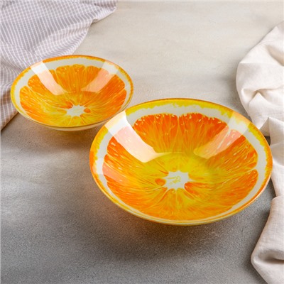 Набор тарелок Доляна «Сочный апельсин», 19 предметов: салатник, 6 десертных тарелок, 6 обеденных тарелок, 6 мисок, цвет оранжевый