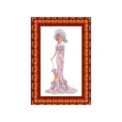 Ткань-схема для вышивания бисером и крестом "Дама в розовом" 23,7х39,1см кбл 3014