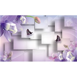 3D Фотообои  «Сиреневые цветы с бабочками»