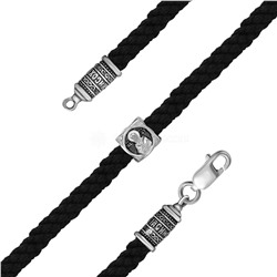 Браслет религиозный из чернёного серебра (текстильный шнурок с подвижным элементом) Бр-14