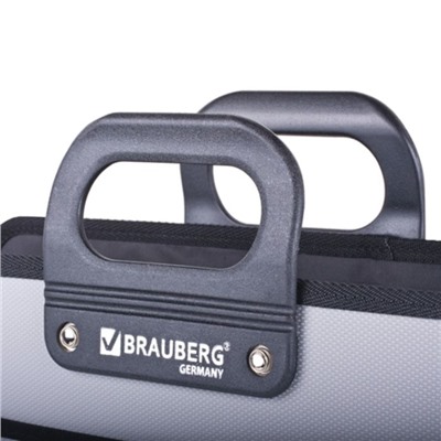 Портфель пластиковый А4 BRAUBERG «Премьер», 390 х 315 х 120 мм, 3 отделения, на молнии, серый