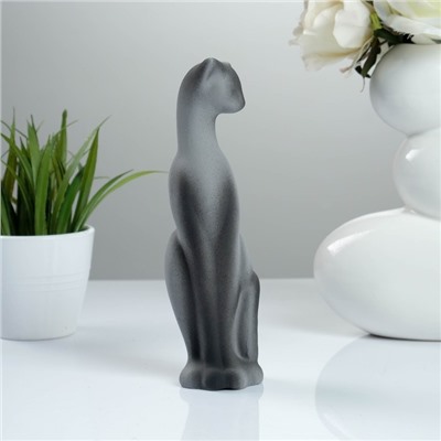 Фигура "Кошка Багира" наклоненная подпал серая/черный подпал 4 × 5 × 20 см 008