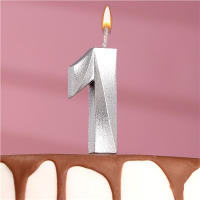 Свеча в торт "Грань", цифра "1", серебряный металлик, 7.8 см