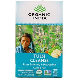 Organic India, Очищающий чай с тулси, без кофеина, 18 пакетиков, 28,8 г (1,02 унции)