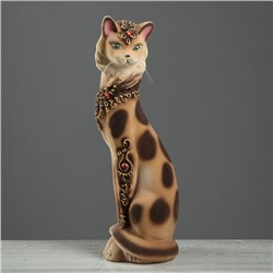 Копилка "Кошка ожерелье" флок, бежево-леопардовая