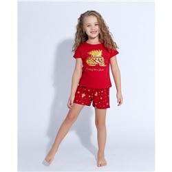 Пижама (футболка, шорты) для девочки MINAKU "Ёлки", рост 98, цвет красный