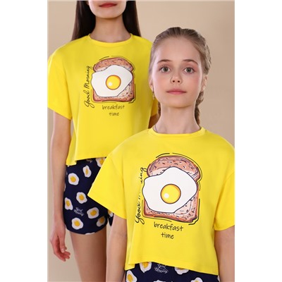 Пижама с шортами для девочки Яичница арт. ПД-019-036