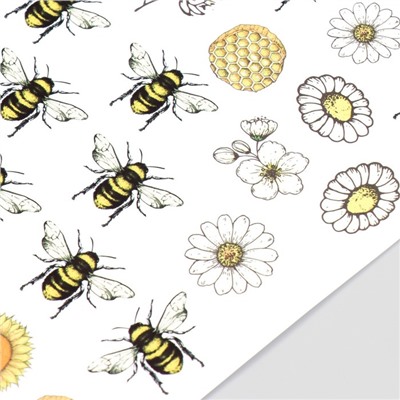 Наклейка пластик интерьерная цветная "Пчёлки, цветы и мёд" 30х25 см