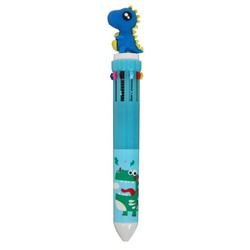 Ручка шариковая автоматическая 10-ти цветная, "Динозавр", цвет синий, в пакете