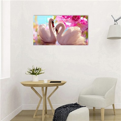 Картина на холсте "Лебеди в розовых цветах" 50х100 см