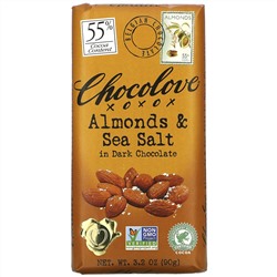 Chocolove, Миндаль с морской солью в темном шоколаде, 55% какао, 90 г (3,2 унции)