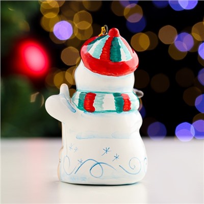 Сувенир "Снеговик со снегирём", ярославская майолика, h=8 см