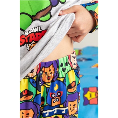 Пижама с брюками для мальчика Juno SS22BJ0602 Brawl stars серый меланж/мультикол