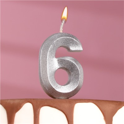 Свеча в торт "Грань", цифра "6", серебряный металлик, 7.8 см
