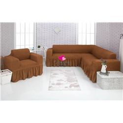 Комплект чехлов на угловой диван и кресло с оборкой коричневый 210, Характеристики