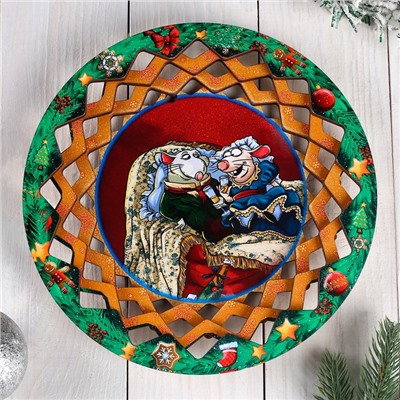 Тарелка- конфетница новогодняя "Мышиная семья", 24,5×24,5см, Символ года 2020