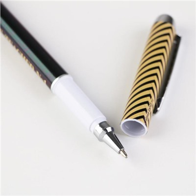 Ручка пластик с колпачком Teacher №1, синяя паста, фурнитура серебро, 1 мм