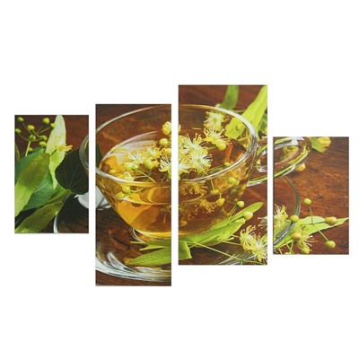 Картина модульная на подрамнике "Цветочный чай" 2-30х45; 1-29,5х69; 1-34х69, 80*130 см