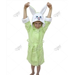 Детский махровый халат с капюшоном и печатью "Зайка" салатовый