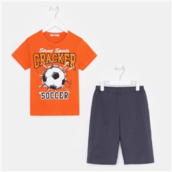 Комплект для мальчика (футболка/шорты), цвет кирпичный/серый, рост 104