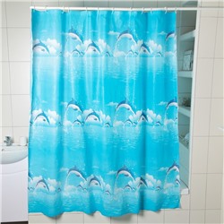 Штора для ванной команты Доляна «Дельфины в облаках», 180×180 см, EVA