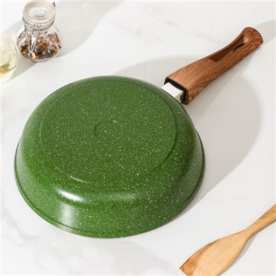Сковорода Доляна «Форест», d=24 см, стеклянная крышка, съёмная ручка, антипригарное покрытие, цвет зелёный